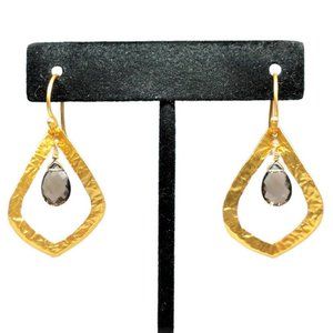 Gold Vermeil Earrings with Smoky Quartz Dangle Charm, 22K Gold on Sterli…